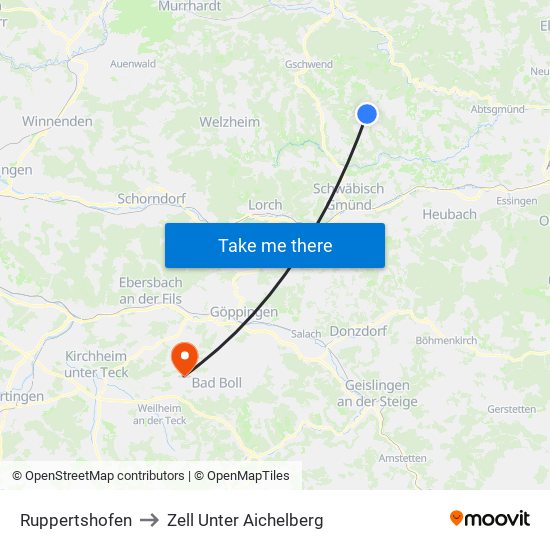 Ruppertshofen to Zell Unter Aichelberg map