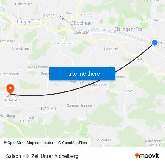 Salach to Zell Unter Aichelberg map