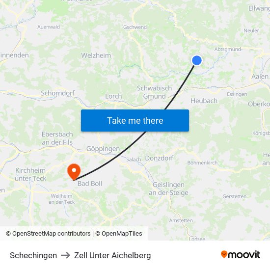 Schechingen to Zell Unter Aichelberg map