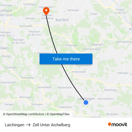 Laichingen to Zell Unter Aichelberg map