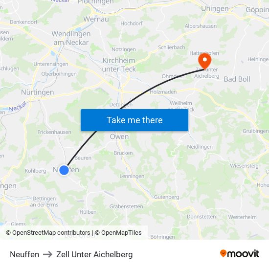 Neuffen to Zell Unter Aichelberg map