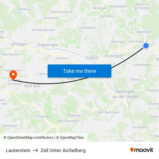 Lauterstein to Zell Unter Aichelberg map