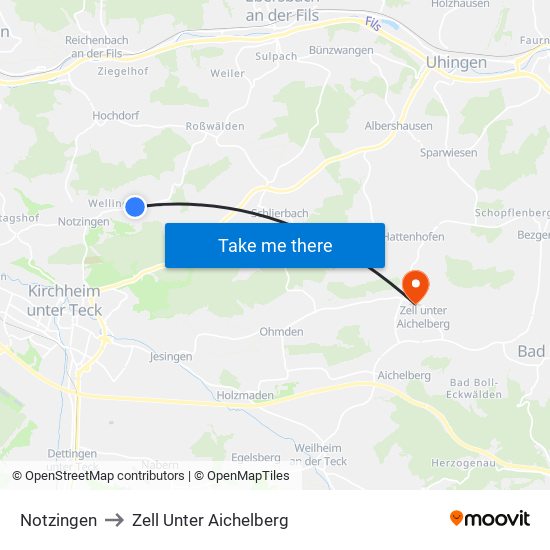 Notzingen to Zell Unter Aichelberg map