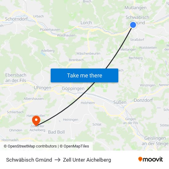 Schwäbisch Gmünd to Zell Unter Aichelberg map
