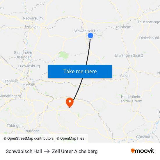 Schwäbisch Hall to Zell Unter Aichelberg map