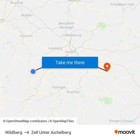 Wildberg to Zell Unter Aichelberg map