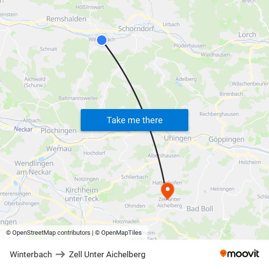 Winterbach to Zell Unter Aichelberg map