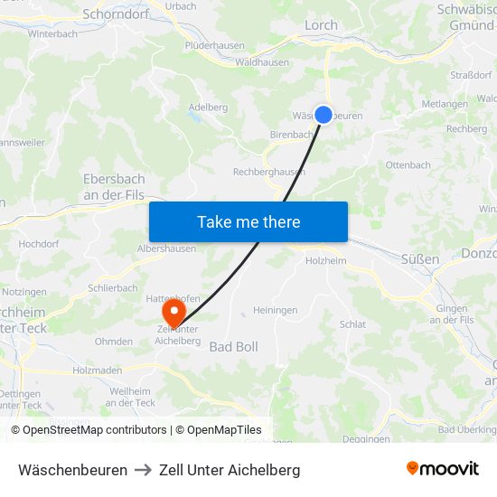 Wäschenbeuren to Zell Unter Aichelberg map