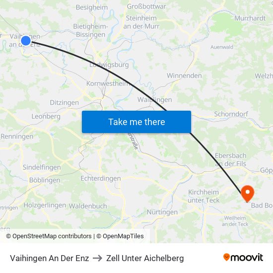 Vaihingen An Der Enz to Zell Unter Aichelberg map