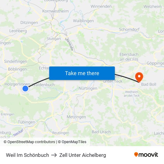 Weil Im Schönbuch to Zell Unter Aichelberg map