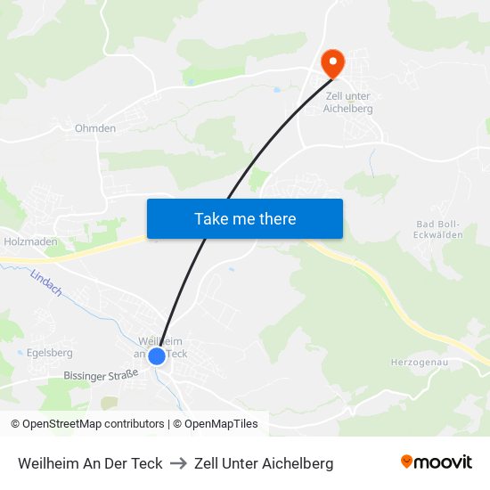 Weilheim An Der Teck to Zell Unter Aichelberg map