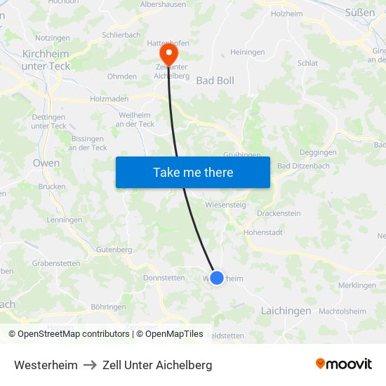 Westerheim to Zell Unter Aichelberg map
