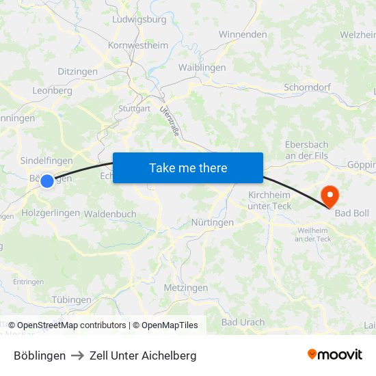 Böblingen to Zell Unter Aichelberg map