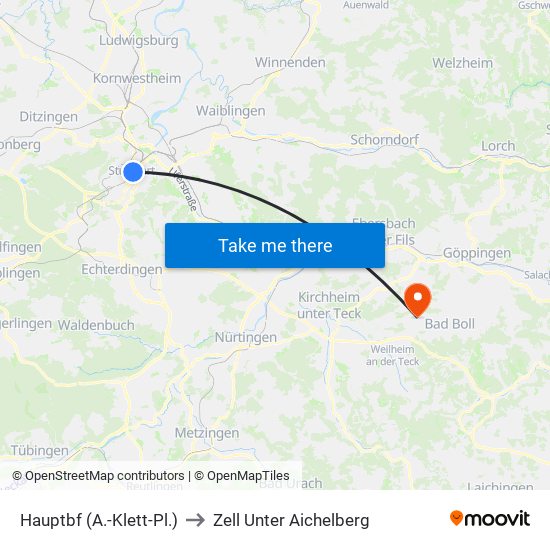 Hauptbf (A.-Klett-Pl.) to Zell Unter Aichelberg map