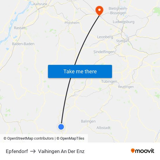 Epfendorf to Vaihingen An Der Enz map