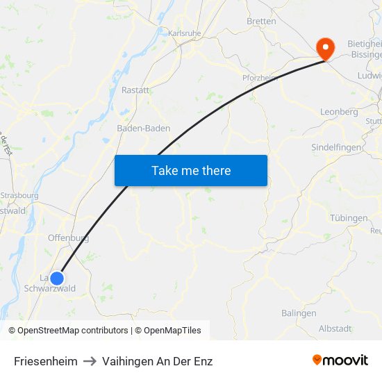 Friesenheim to Vaihingen An Der Enz map