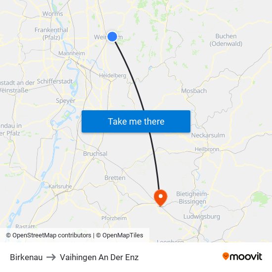 Birkenau to Vaihingen An Der Enz map