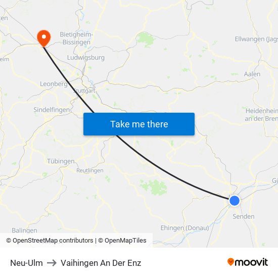 Neu-Ulm to Vaihingen An Der Enz map