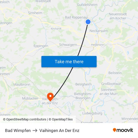 Bad Wimpfen to Vaihingen An Der Enz map