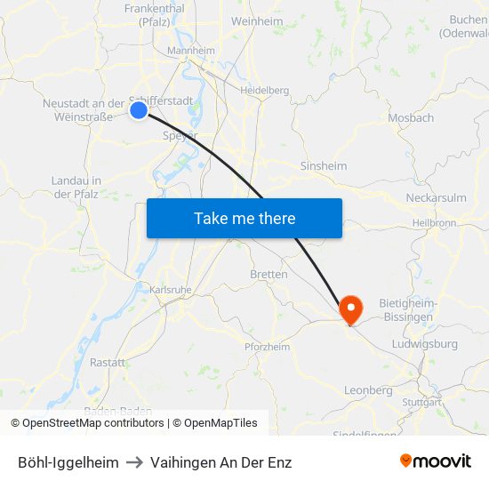 Böhl-Iggelheim to Vaihingen An Der Enz map