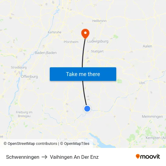 Schwenningen to Vaihingen An Der Enz map