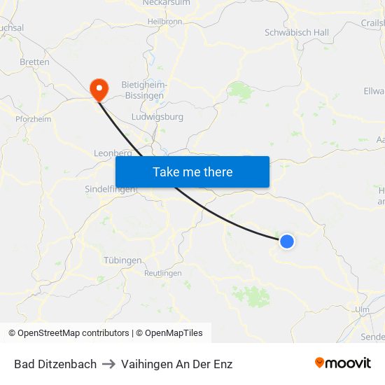 Bad Ditzenbach to Vaihingen An Der Enz map