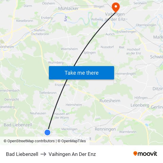 Bad Liebenzell to Vaihingen An Der Enz map