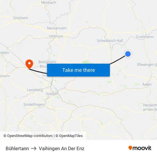 Bühlertann to Vaihingen An Der Enz map