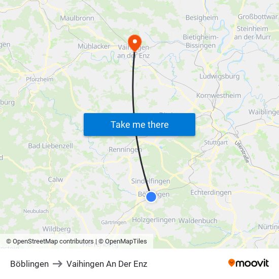 Böblingen to Vaihingen An Der Enz map