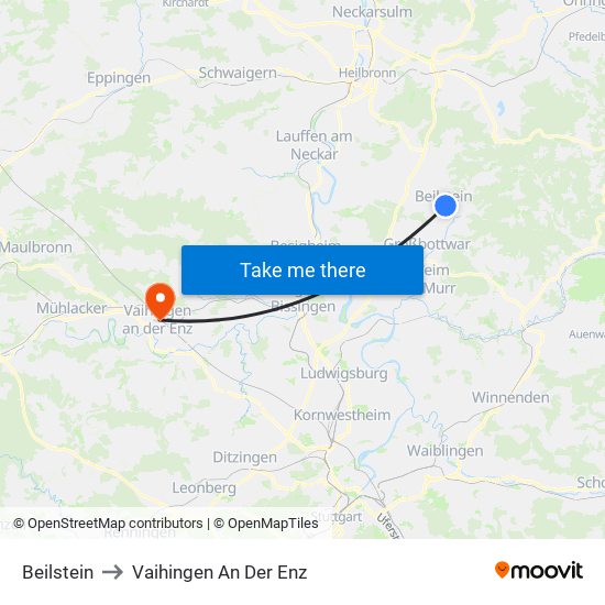 Beilstein to Vaihingen An Der Enz map