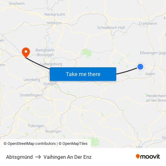 Abtsgmünd to Vaihingen An Der Enz map