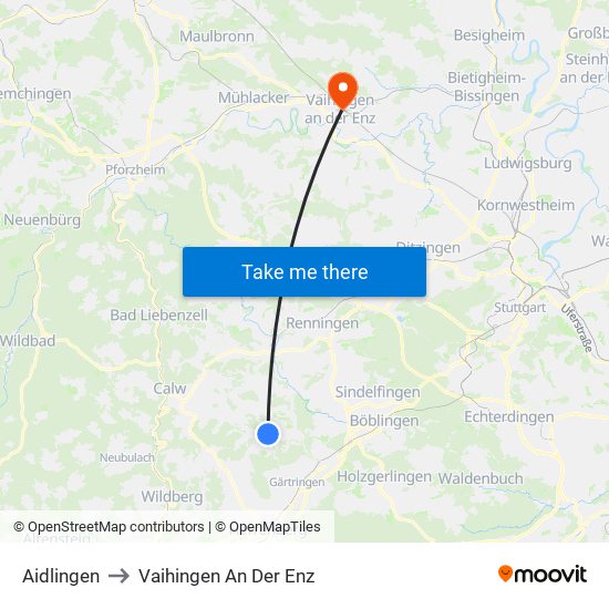 Aidlingen to Vaihingen An Der Enz map