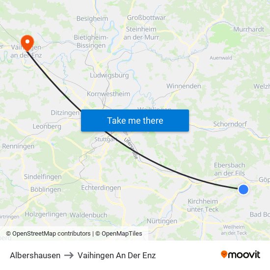 Albershausen to Vaihingen An Der Enz map