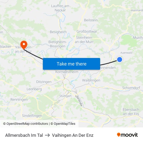 Allmersbach Im Tal to Vaihingen An Der Enz map