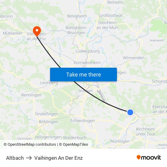 Altbach to Vaihingen An Der Enz map