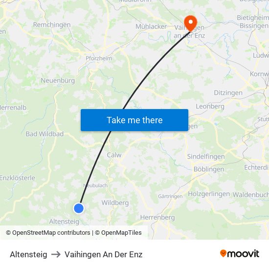 Altensteig to Vaihingen An Der Enz map