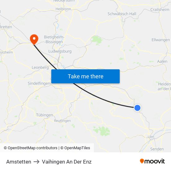 Amstetten to Vaihingen An Der Enz map