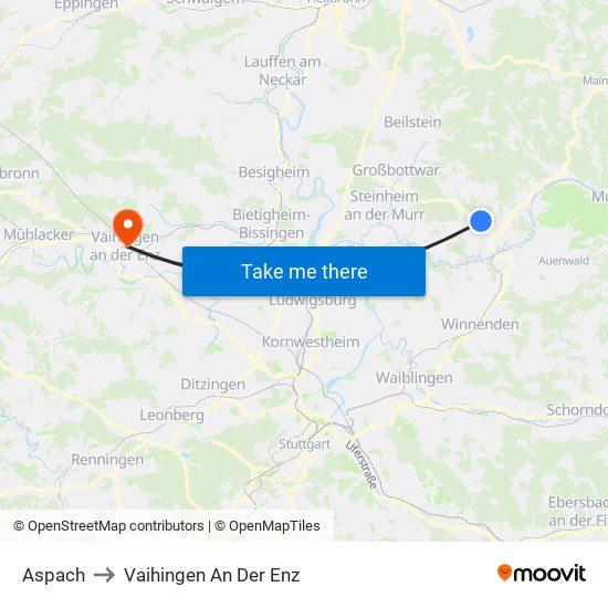 Aspach to Vaihingen An Der Enz map