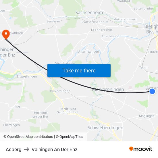 Asperg to Vaihingen An Der Enz map