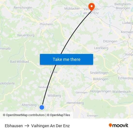 Ebhausen to Vaihingen An Der Enz map