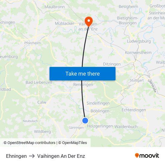 Ehningen to Vaihingen An Der Enz map
