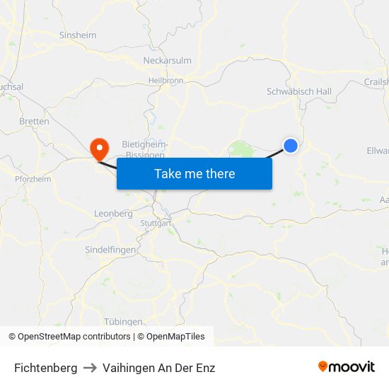 Fichtenberg to Vaihingen An Der Enz map