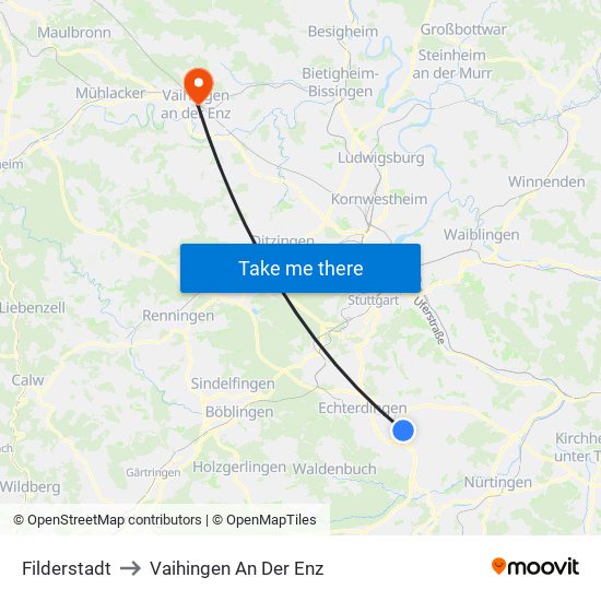 Filderstadt to Vaihingen An Der Enz map