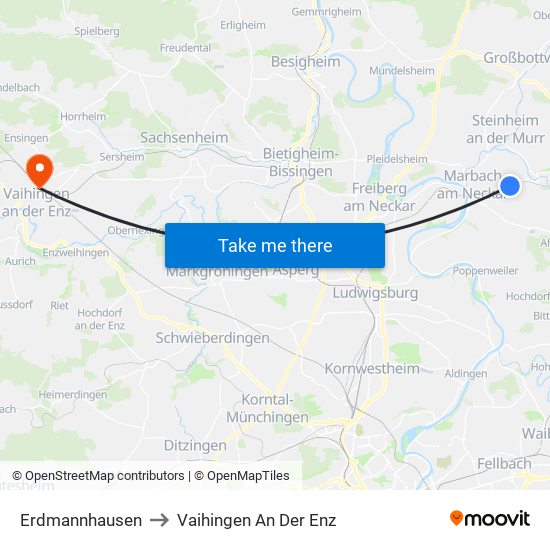 Erdmannhausen to Vaihingen An Der Enz map