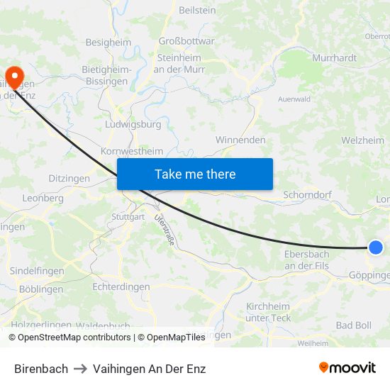 Birenbach to Vaihingen An Der Enz map