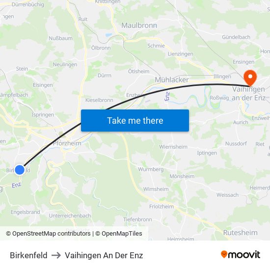 Birkenfeld to Vaihingen An Der Enz map