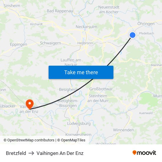 Bretzfeld to Vaihingen An Der Enz map