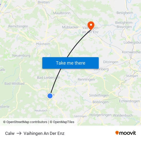 Calw to Vaihingen An Der Enz map