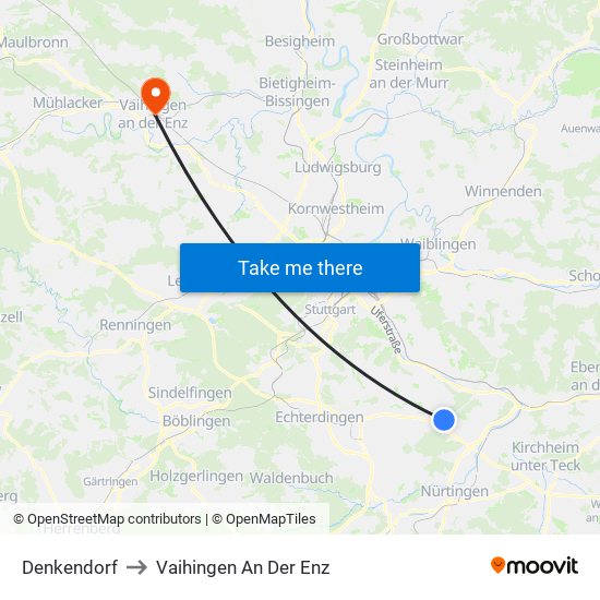 Denkendorf to Vaihingen An Der Enz map