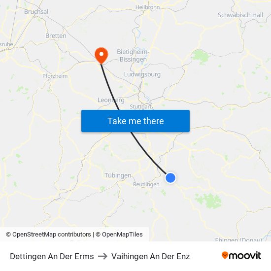 Dettingen An Der Erms to Vaihingen An Der Enz map